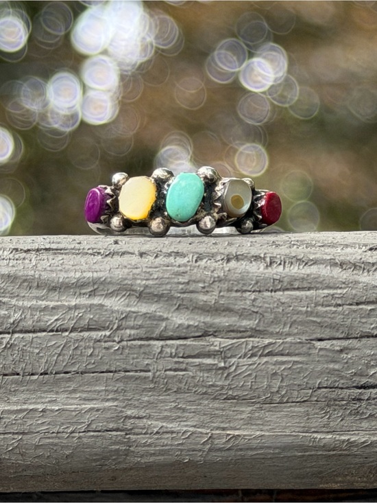 925 Sterling Silver Jewelry - Sterling Silver 925 Multi Gemstone Ring Turquoise, Yellow, Purple, Red, Abalone